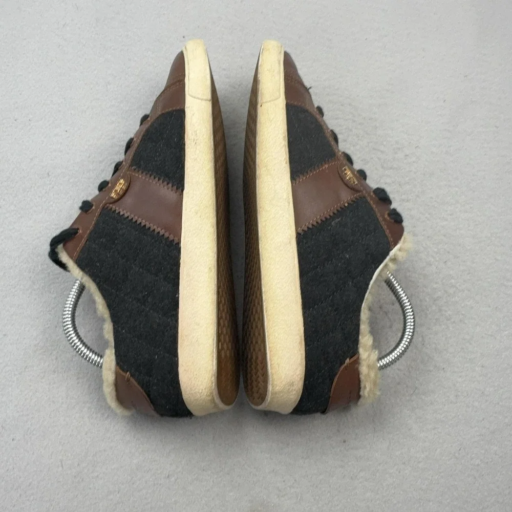 Tory Burch Shearling Wool Felt Shoes Womens Size 9 Brown Low Top Casual Sneakers